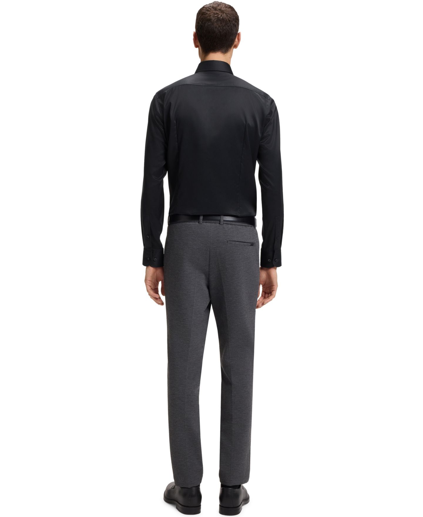 Мужская рубашка Hugo Boss Performance-Stretch Twill Slim-Fit Dress Shirt, цвет: Чёрный — фото 3