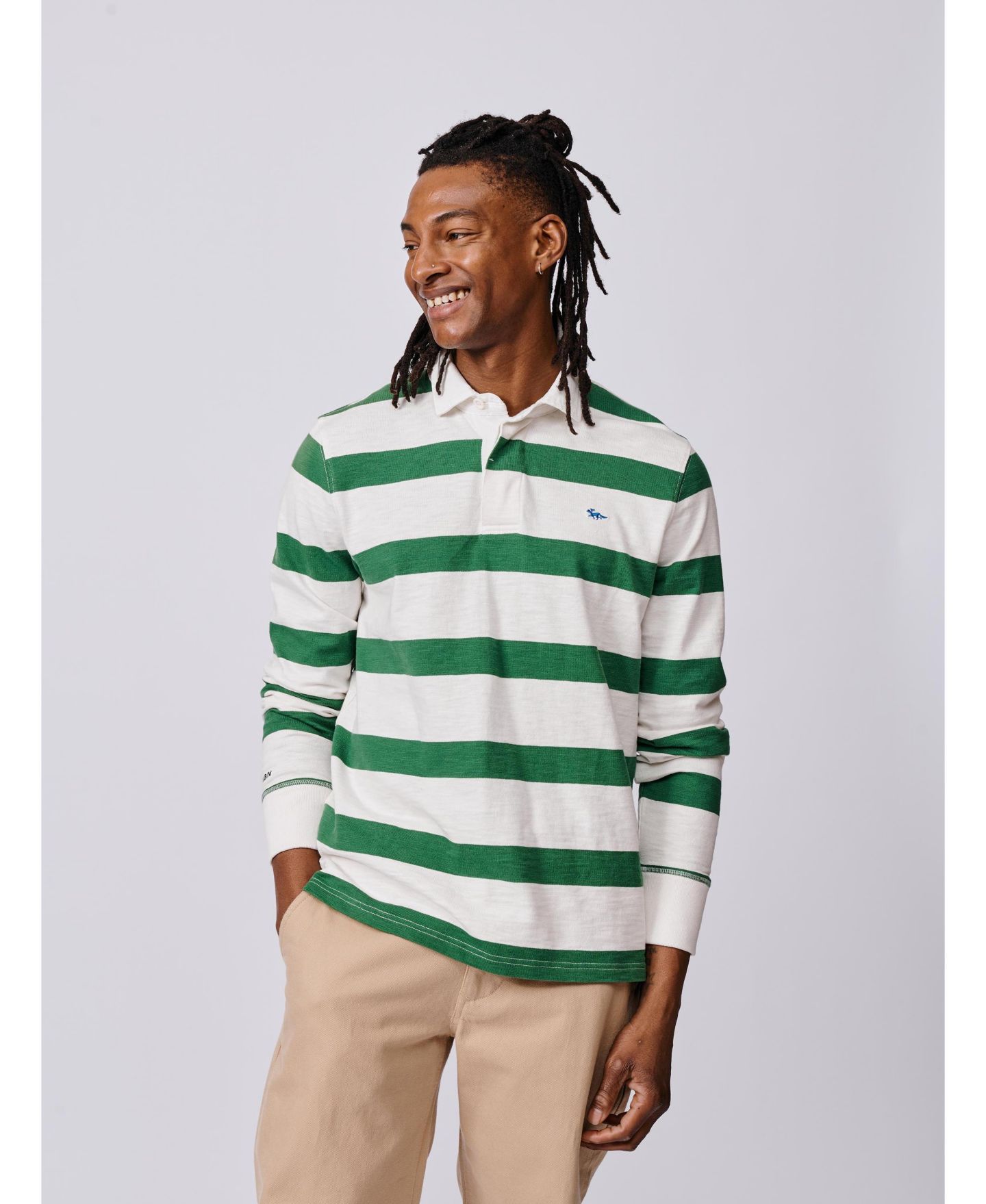 Мужская рубашка Aubin Irnham Long Sleeve Rugby Shirt, цвет: Зелёный / Экрю — фото 4