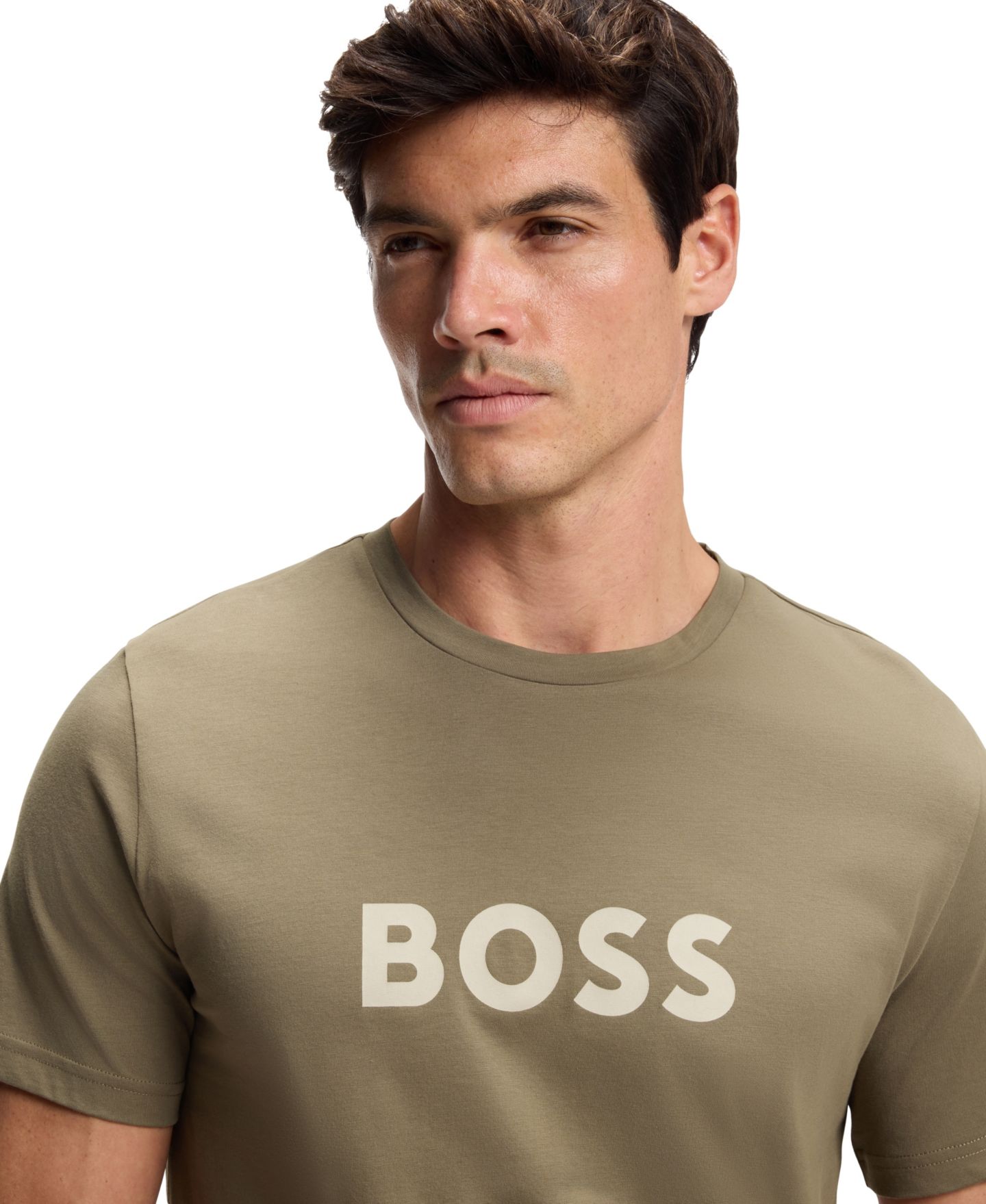 Мужская футболка Hugo Boss Cotton Regular-Fit, цвет: Тёмный бежевый — фото 6