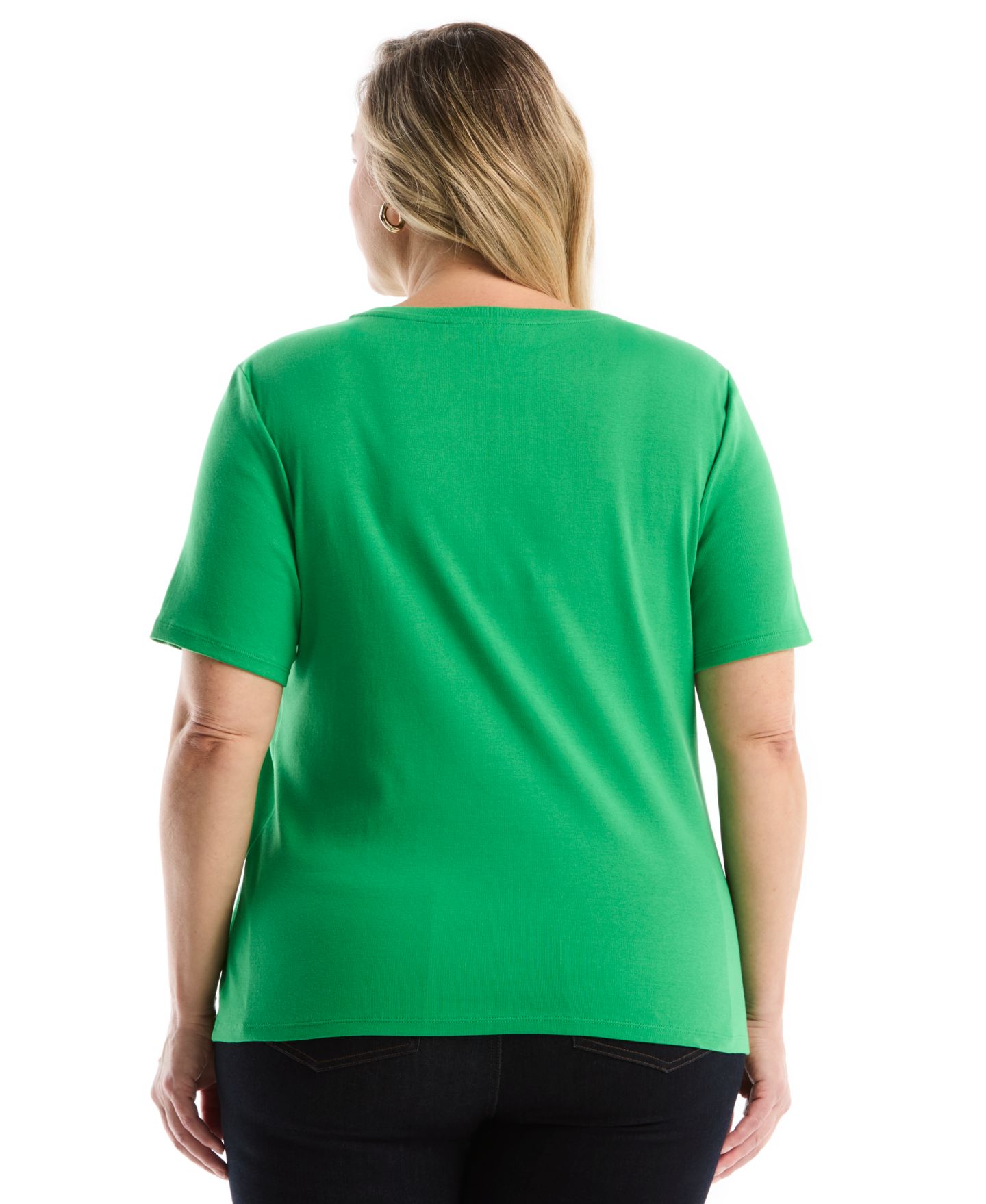 Женский топ Rafaella Plus Size Welt Pocket Button Detail Short-Sleeve, цвет: Зелёный — фото 5