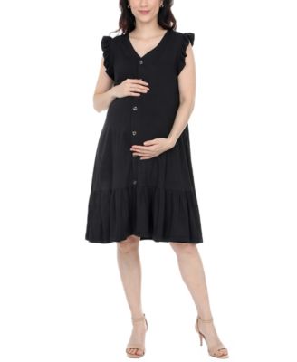 Women's Flutter-Sleeve Button-Front Tiered Maternity Dress