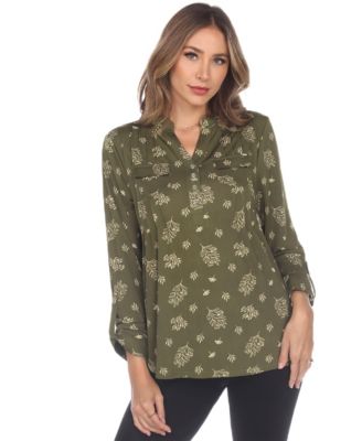 Women's Printed Long-Sleeve Button-Front Top