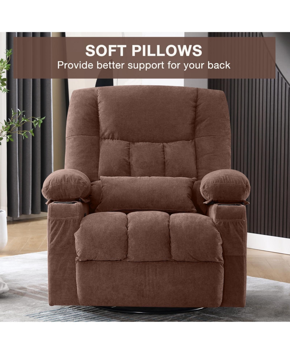 Clihome Massage Swivel Rocker Recliner Chair and Heat Ergonomic Lounge for Living Room with Rocking Function Side Pocket