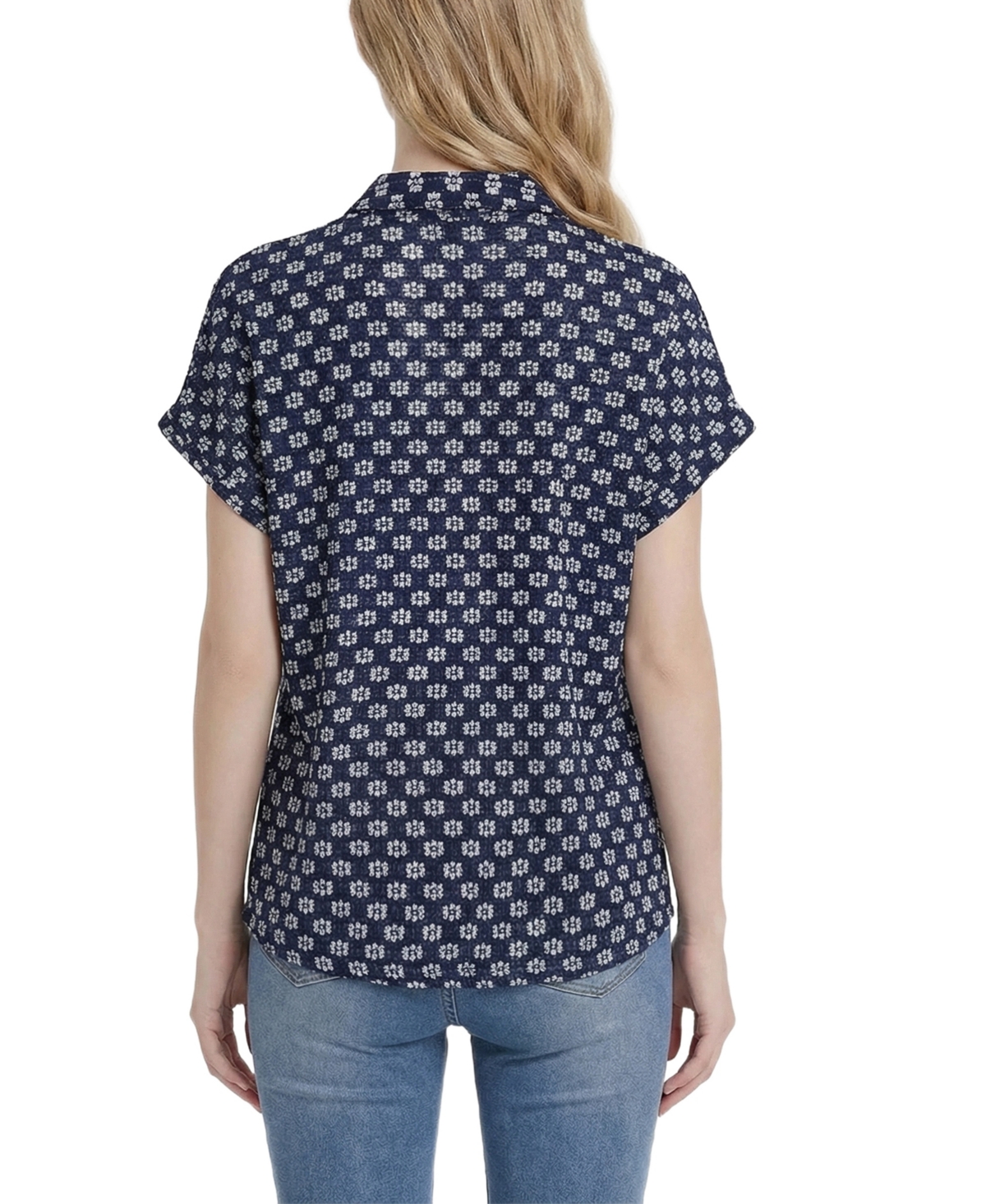 Ny Collection Petite Short-Sleeve Lace Blouse