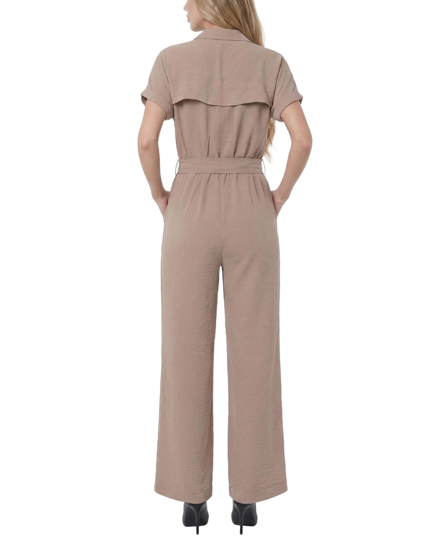 Женский комбинезон NY Collection Petite Short-Sleeve Belted Jumpsuit, цвет: Doeskin — фото 4