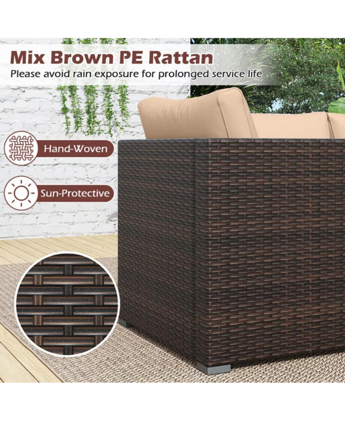 Yiortwo 3-Piece Patio Sectional Sofa Set, Pe Rattan Modular Couch with Cushions