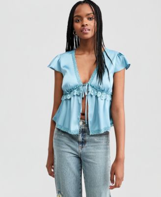 Women's Satin Lace Peplum-Hem Top