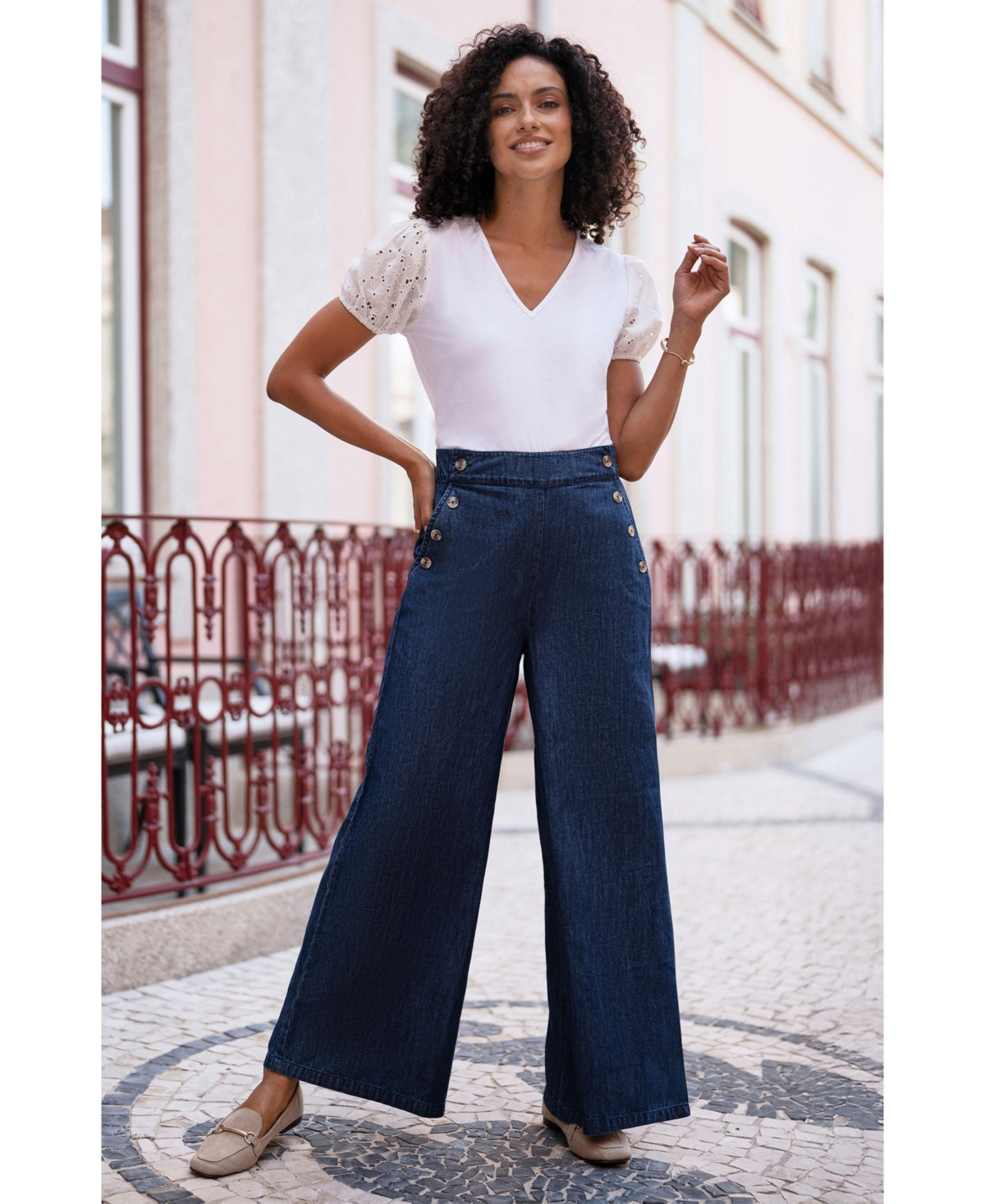 Yumi Women's Chambray Wide Leg Trousers