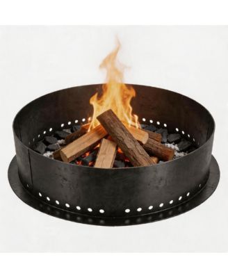 Smokeless Fire Pit Ring, Carbon Steel Outdoor Round Fire Pit with Ventilation Holes, Wood Burning DIY Campfire Ring