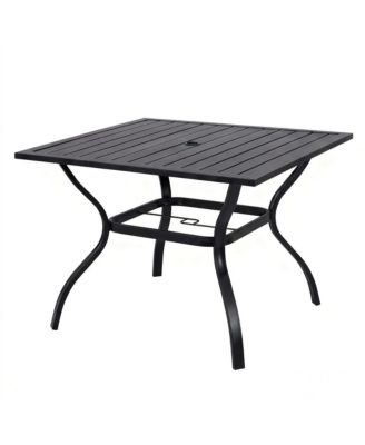 Metal Steel Slat Patio Dining Table, Square Backyard Bistro Table Outdoor Furniture Garden Table