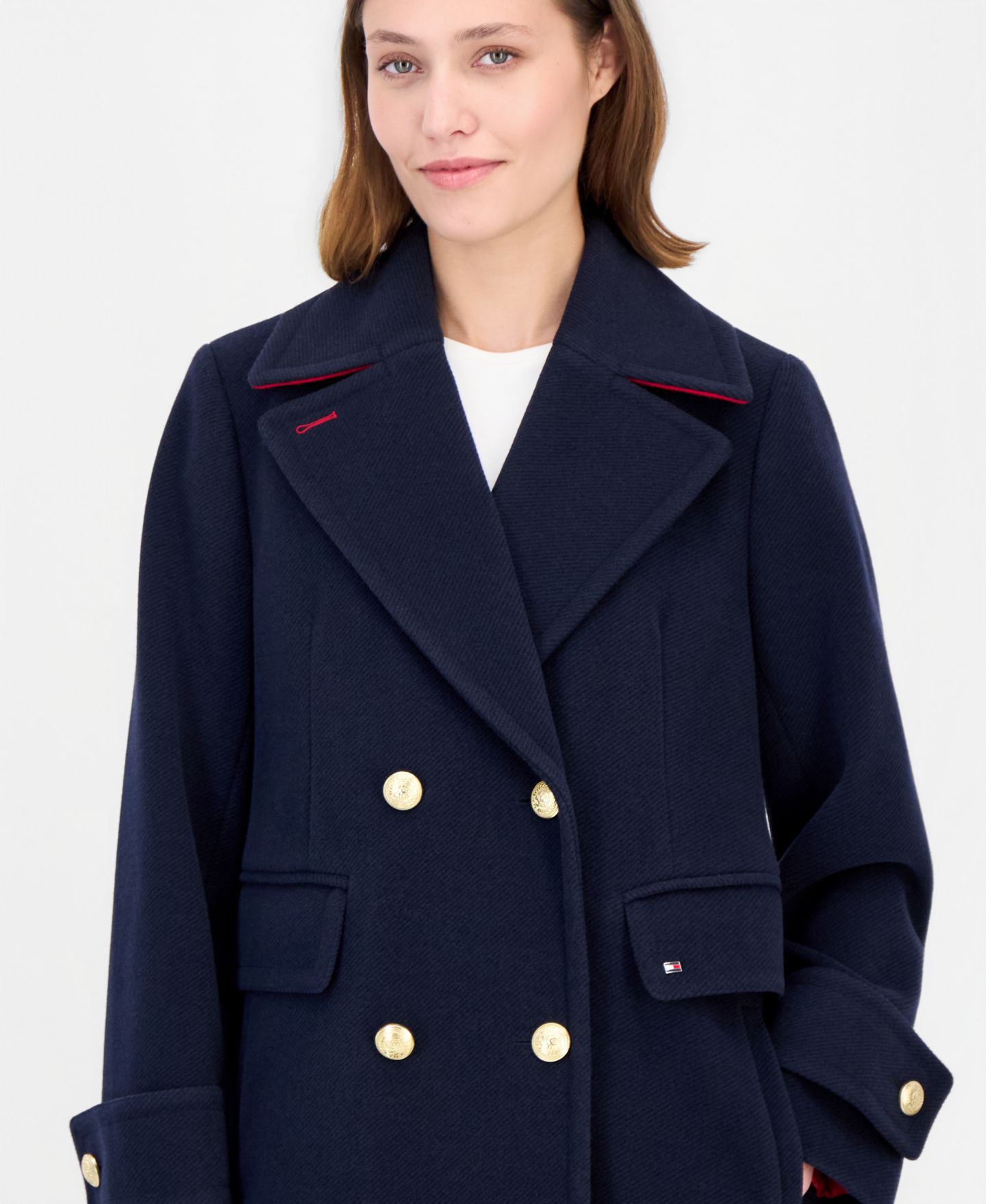 Женское пальто Tommy Hilfiger Double-Breasted Peacoat, цвет: Тёмно-синий — фото 4