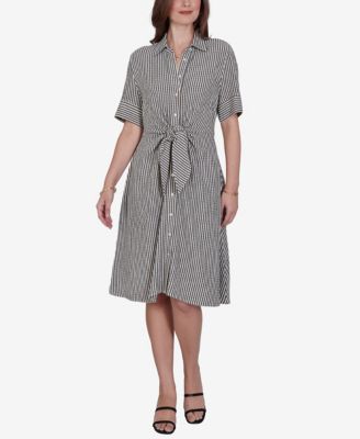 Petite Striped Gauze Tie Waist Shirt-Dress