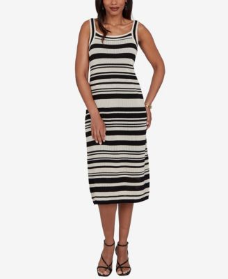 Petite Striped Mesh Sleeveless Sweater Dress