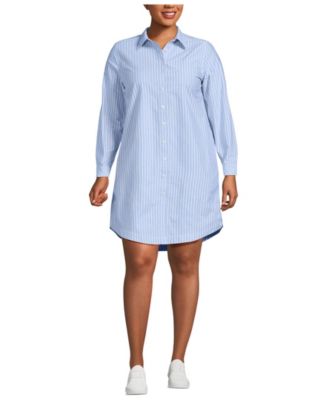 Women's Plus Size Oxford Long Sleeve Button Front Shirt Dress