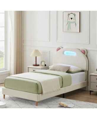 Twin Upholstered Bed Frame with Led Headboard