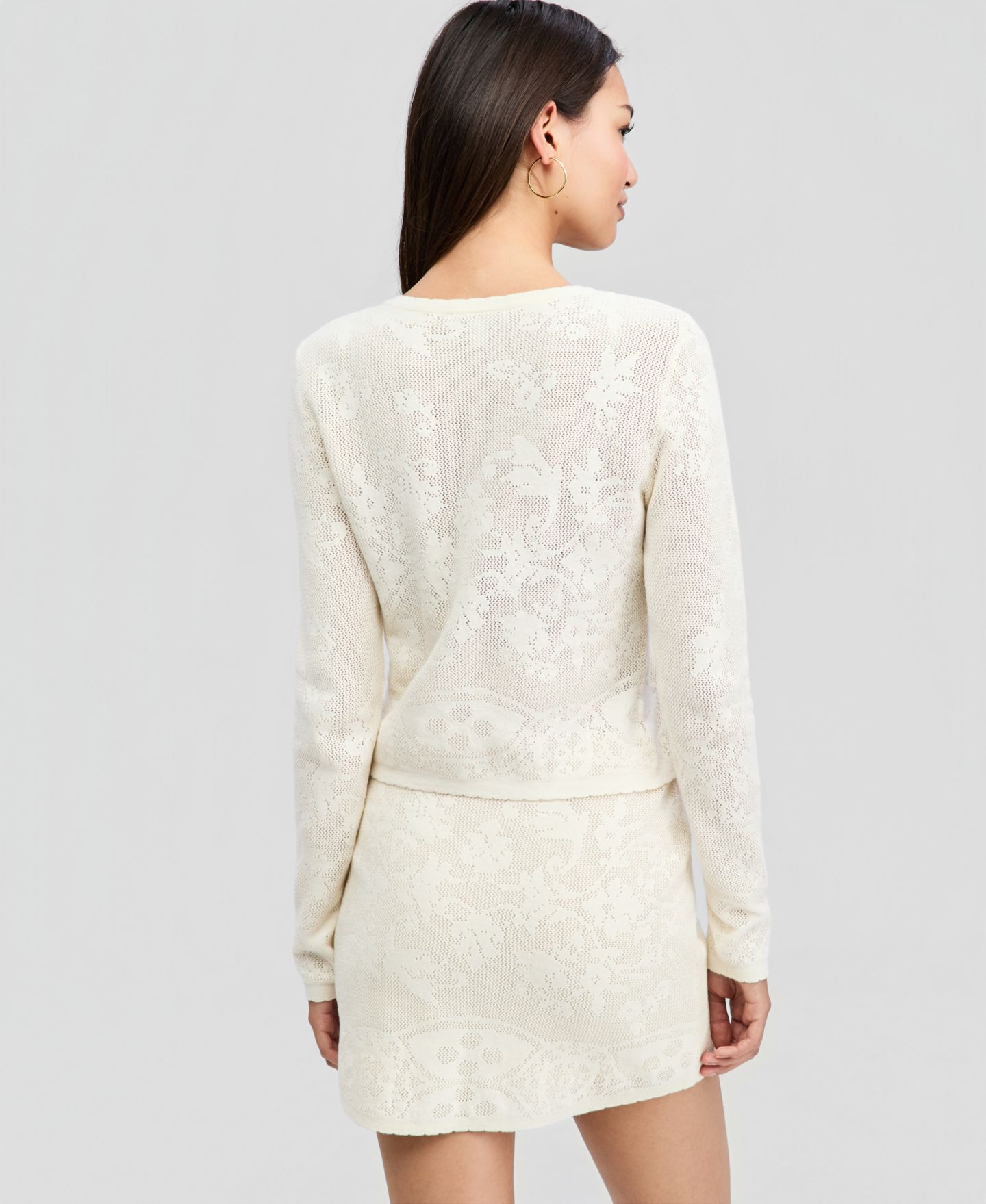 Женский кардиган And Now This Petite Lace Knit Cardigan, цвет: Кремовый — фото 3