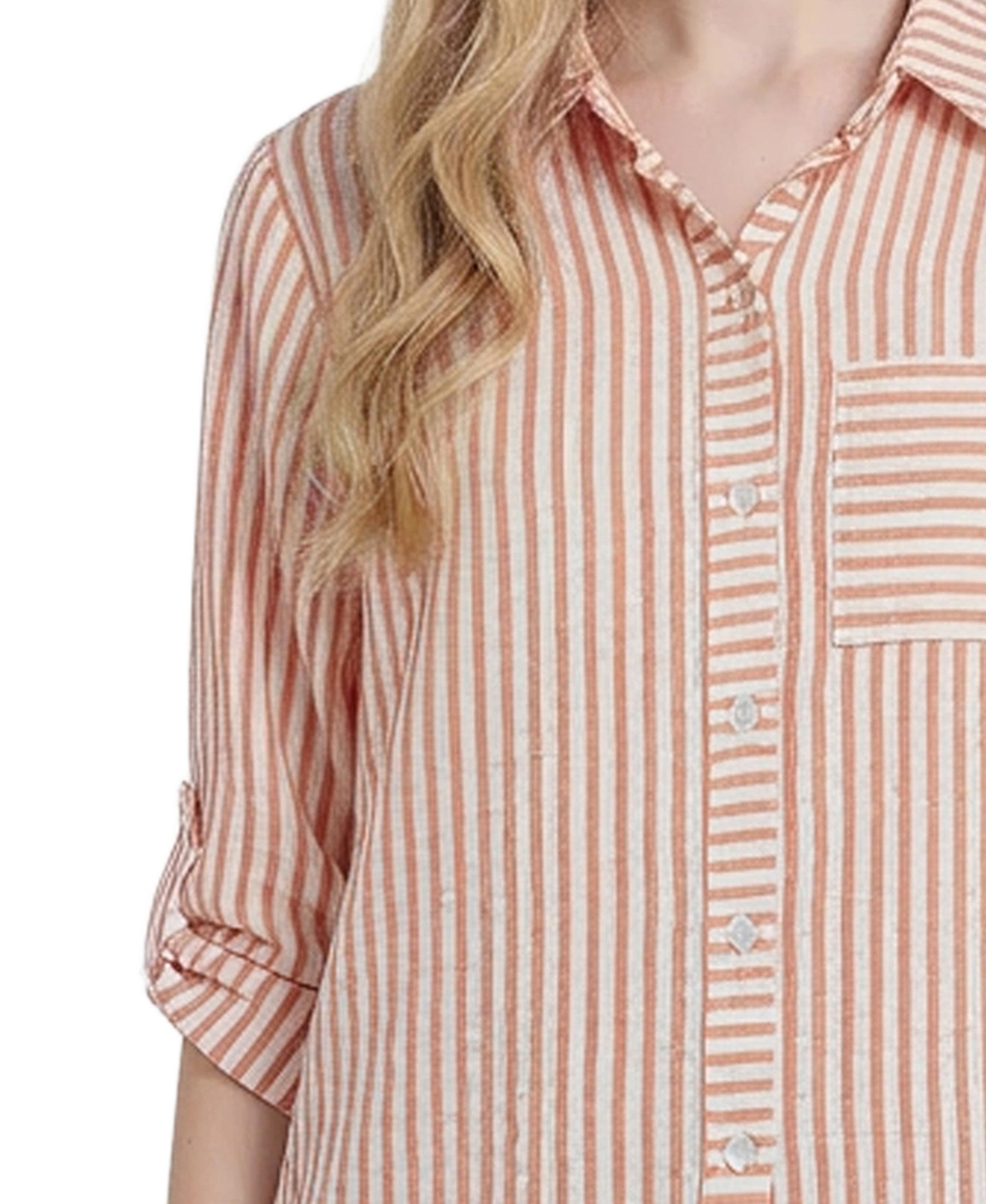 Ny Collection Women's 3/4 Sleeve Roll Tab Top