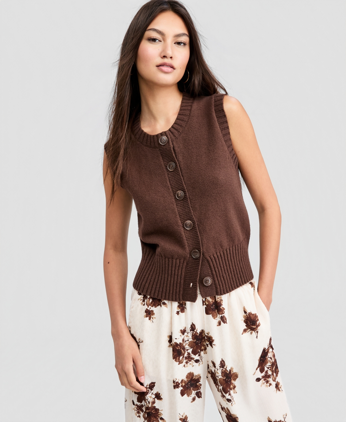 And Now This Petite Crewneck Button-Front Sweater Vest, Macy's Exclusive