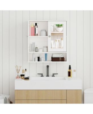 Wall Mount Mirror Bathroom Storage Cabinet Organizer