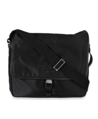 Black Nylon Saffiano Logo Buckle Messenger Bag