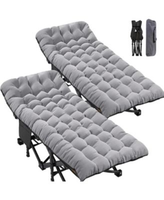 2-Pack Folding Camping Cot with Mat: 75"x28". Heavy Duty 1200D Oxford Outdoor Bed for Adults with Carry Bag. Portable Travel Bed