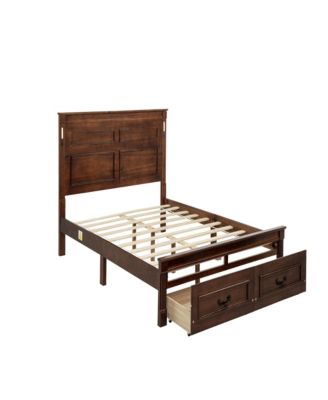 Queen Size Bed with Tall-Panel Headboard and Footboard, 2 Storage Drawers, Built-in LED Lights