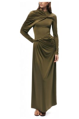 Women's Draped Long Sleeve Maxi Dress