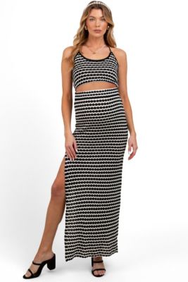 Maternity Black Striped Crochet Crop Swimsuit Cover Up Set