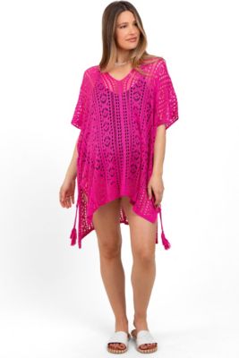 Maternity Fuchsia Crochet Knit Swim Cover Up