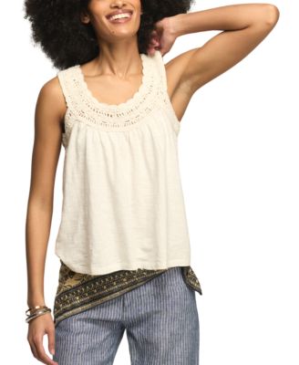 Women's Crochet Trim Scoop Neck Swing Tank Top