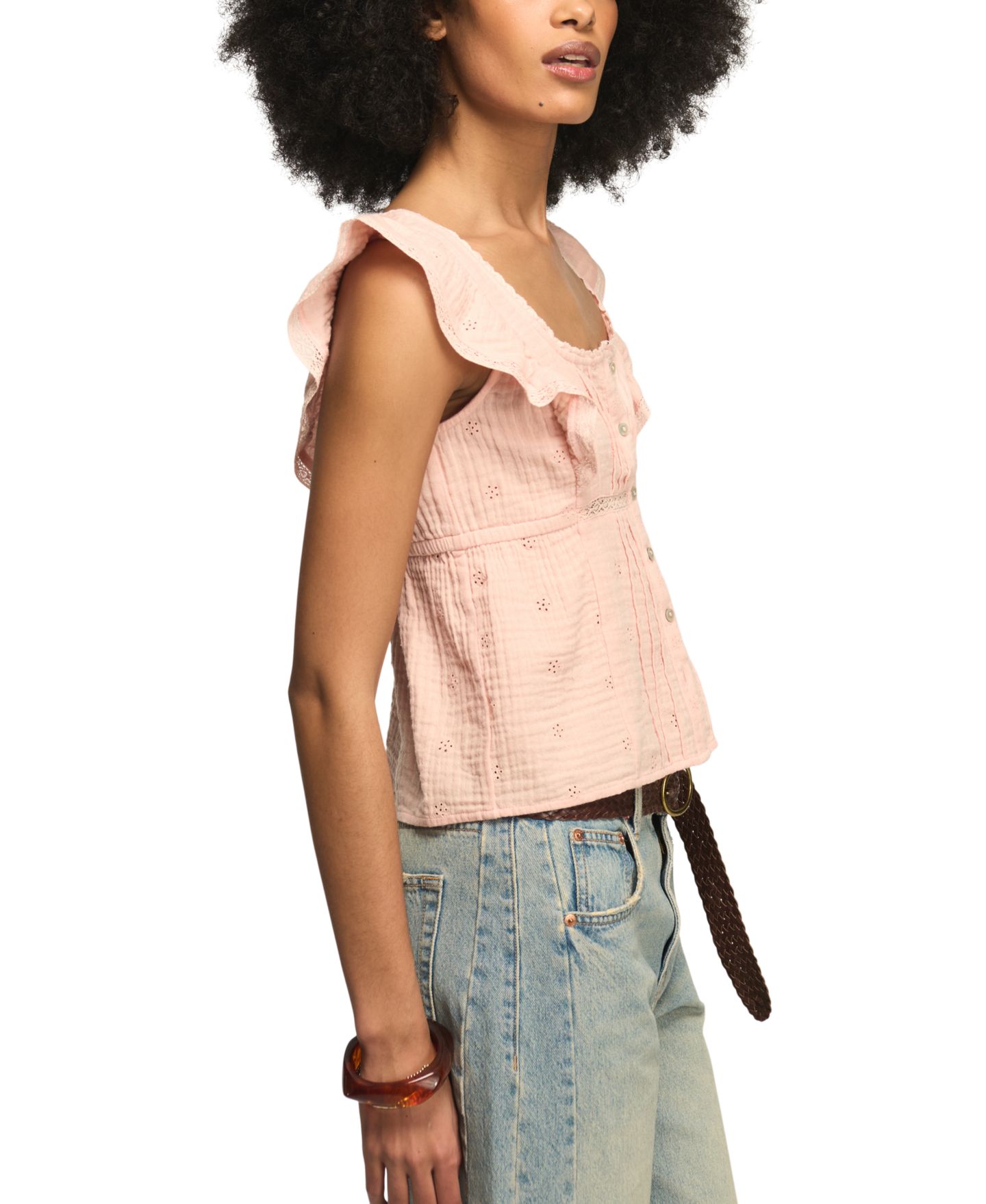 Бэби-долл, вышивка, хлопок — Lucky Brand, цвет: Коралловый — фото 4