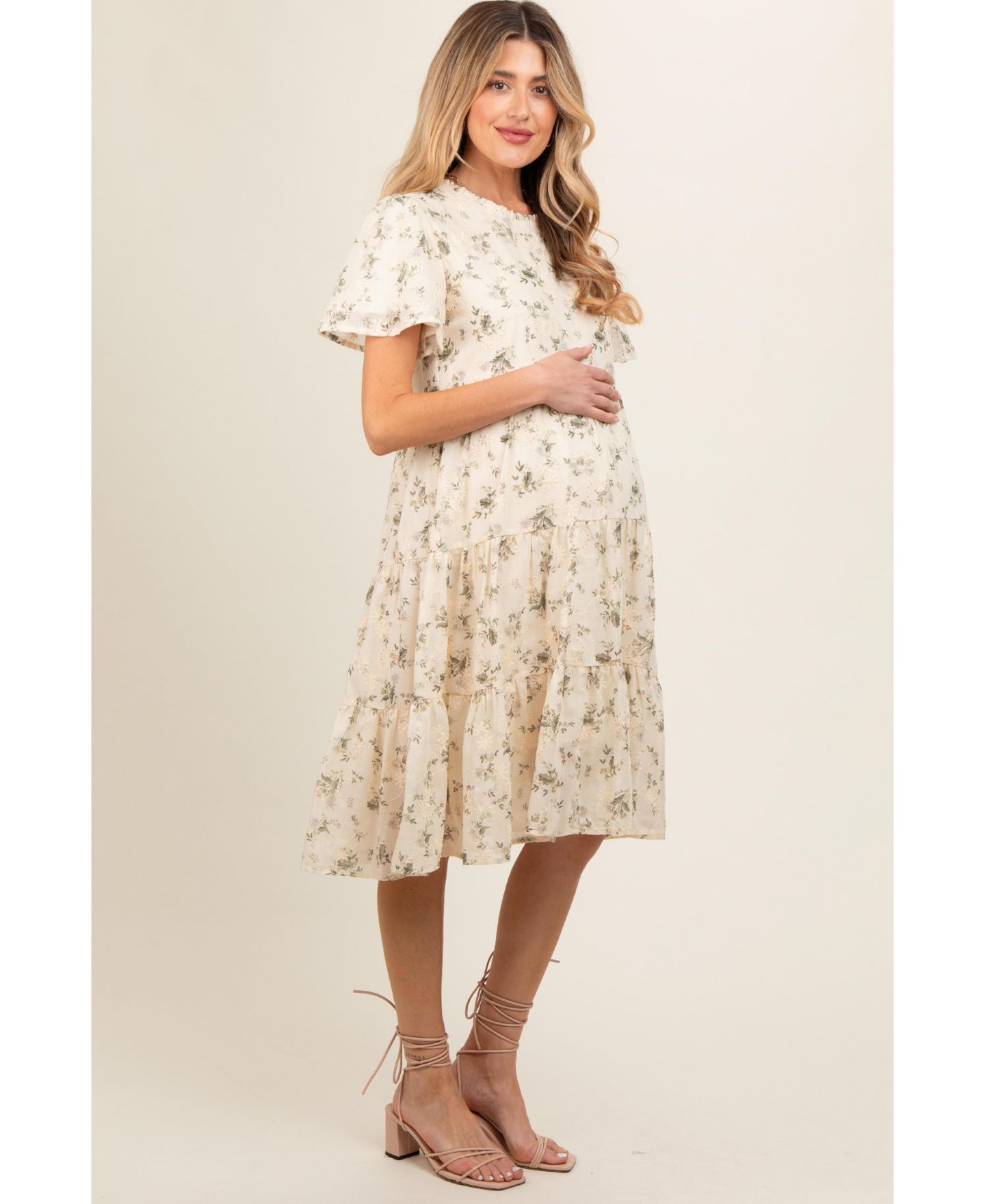 Женское платье Pinkblush Cream Floral Print Eyelet Lace, цвет: Кремовый — фото 4