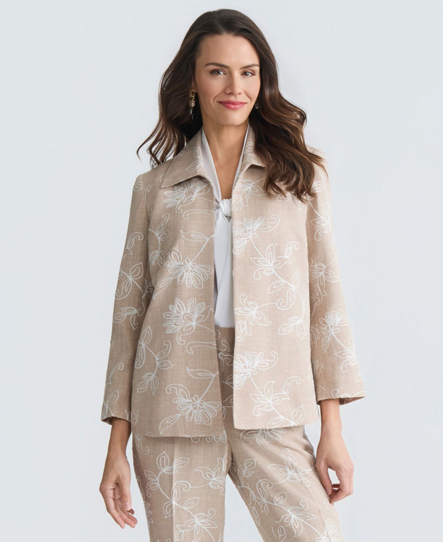 Женская куртка Kasper Boxy Floral Embroidered Jacket, Regular & Petite, цвет: Меланжевый / Белый — фото 5