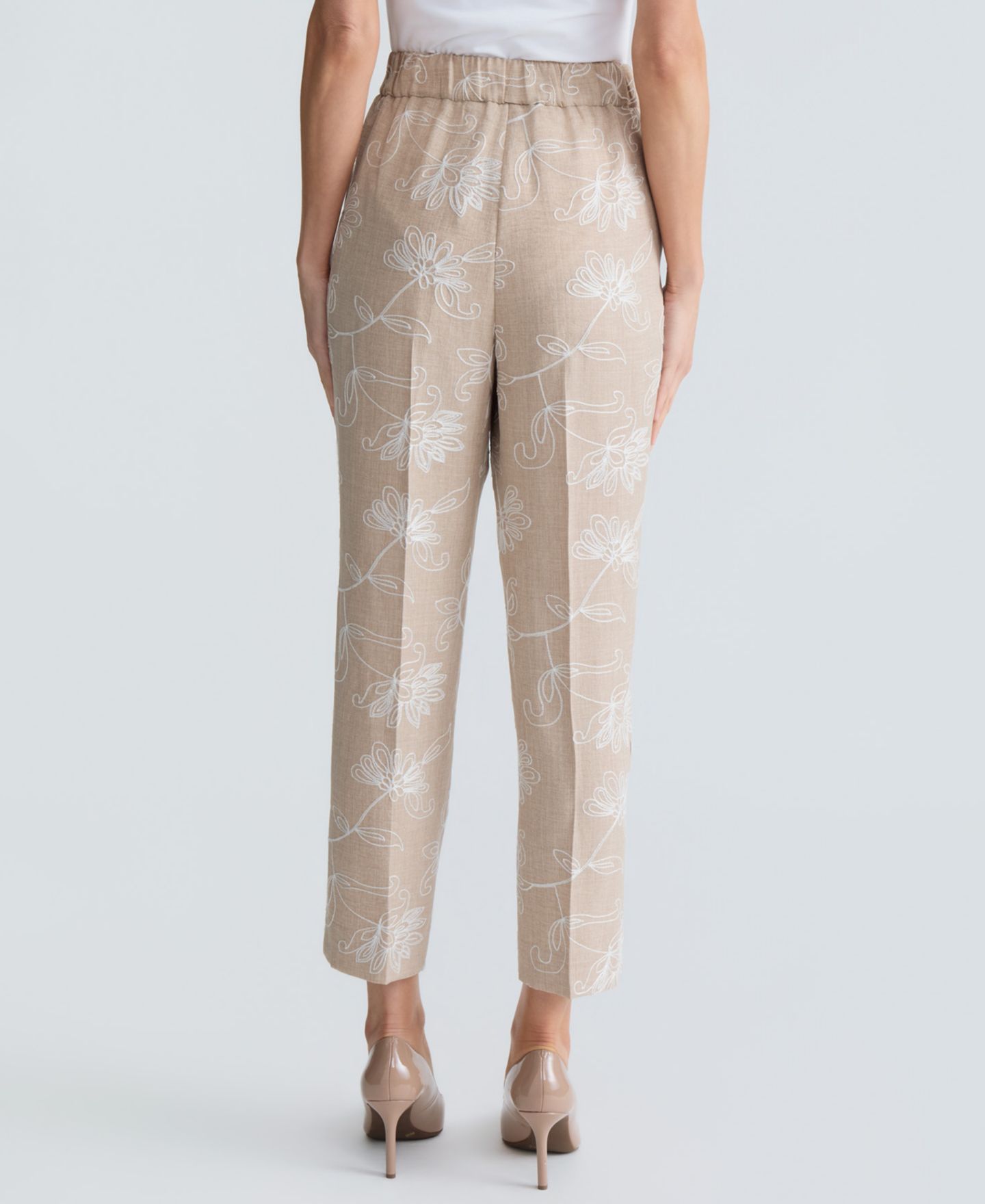 Женские брюки Kasper High-Rise Embroidered Ankle Pants, Regular & Petite, цвет: Меланжевый / Белый — фото 7