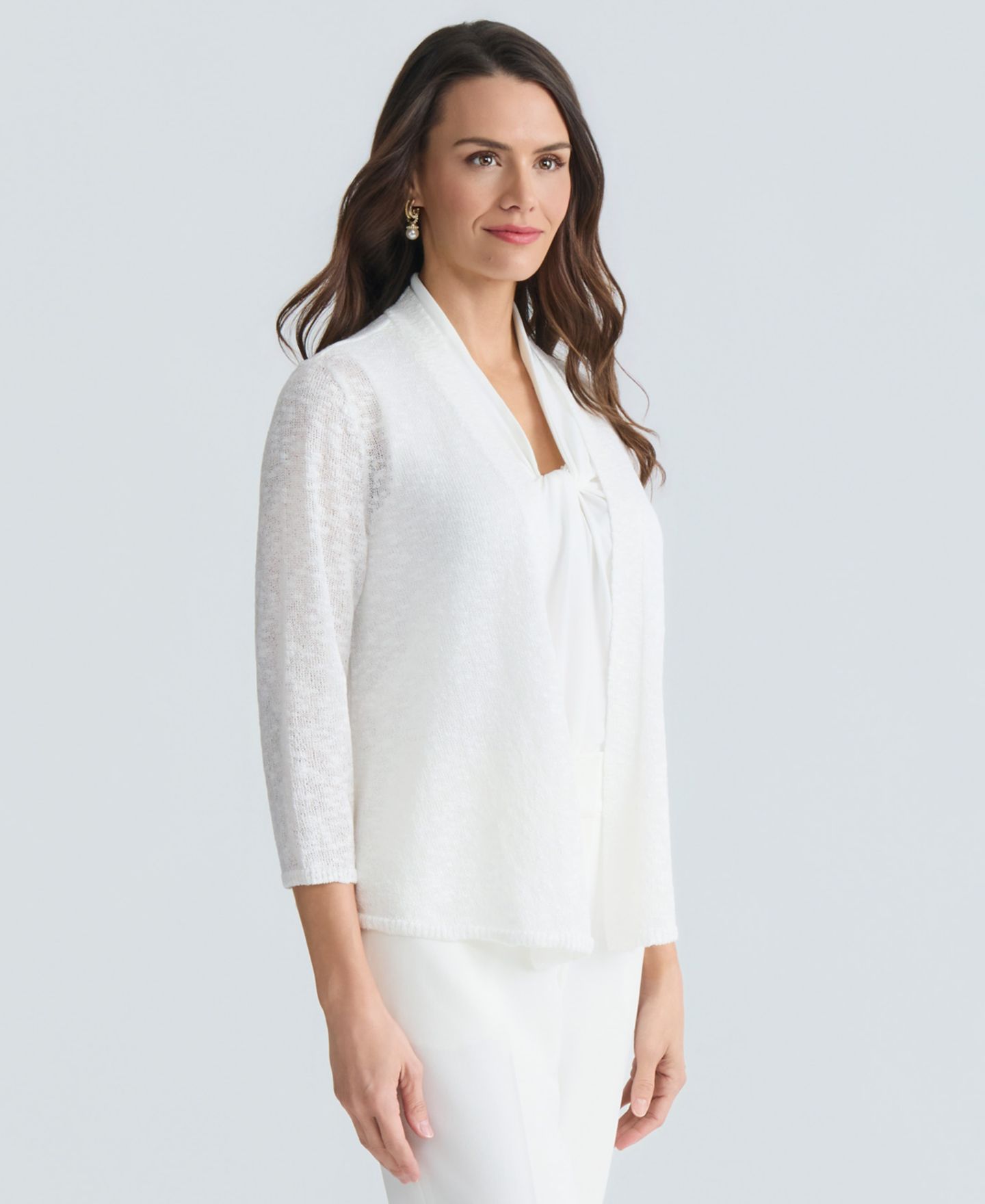 Женский кардиган Kasper Open-Front Long-Sleeve Cardigan, цвет: Ванильный ледяной — фото 7