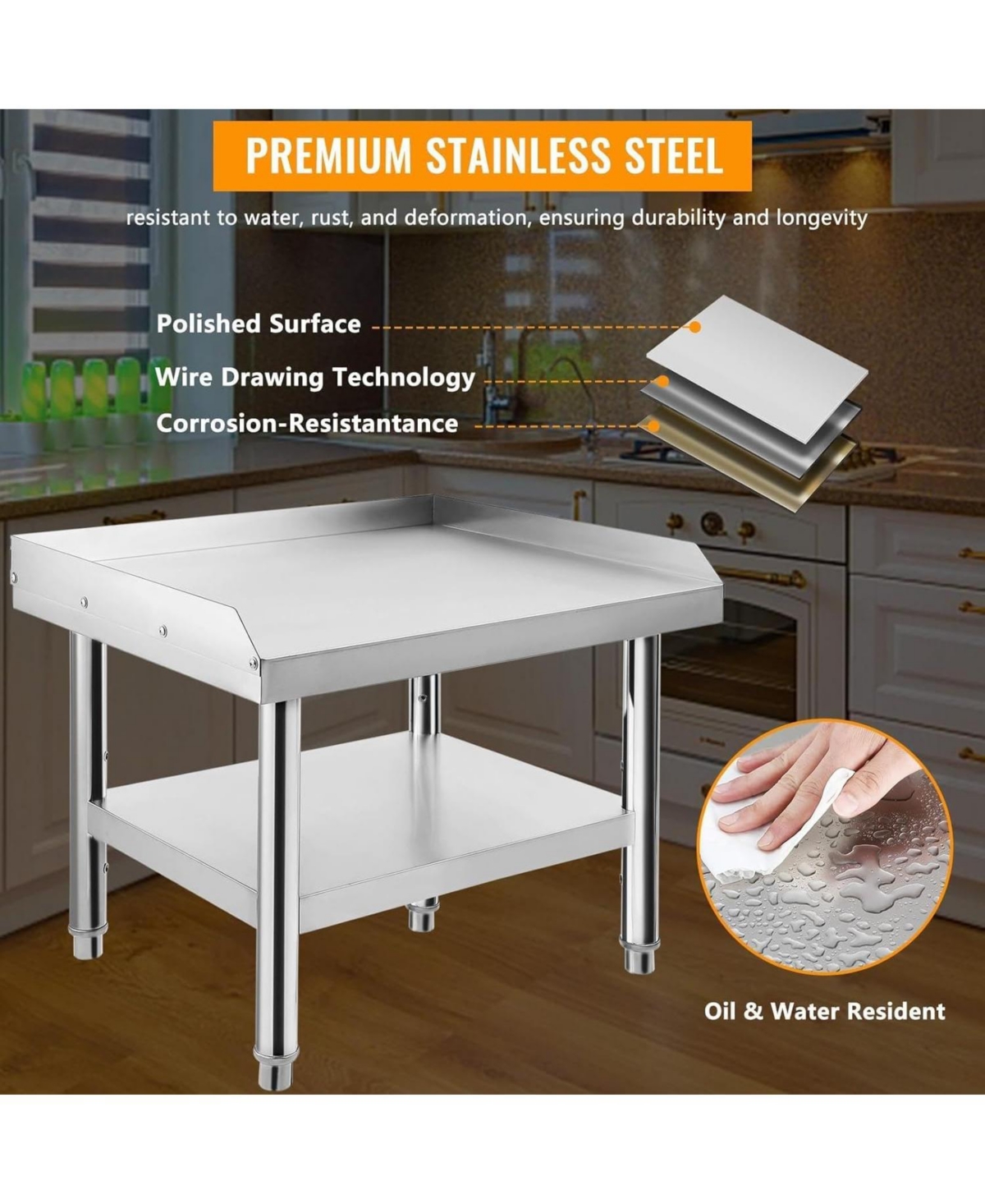 Xo 48" x 28" Stainless Steel Work Table, Adjustable Legs, 660 lb Capacity Prep Table with Bottom Shelf for Kitchen and Home