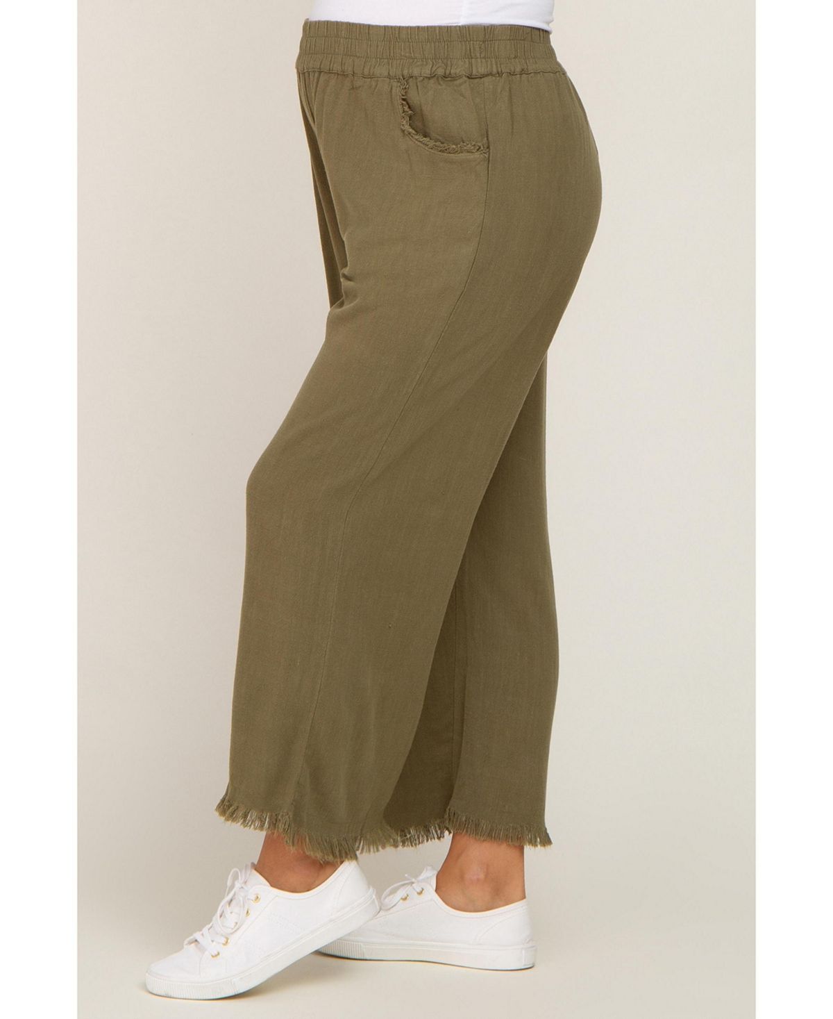 Pinkblush Women's Olive Linen Frayed Hem Crop Pants view 5 — MAYCSS fashion products