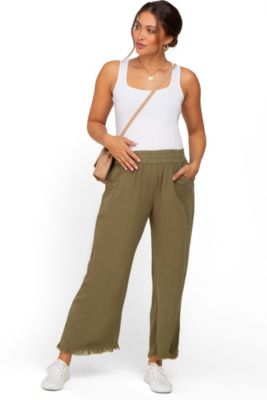 Maternity Olive Linen Frayed Hem Crop Pants