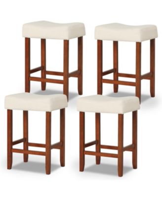 Set of 4 Bar Stools Counter Height Saddle Kitchen Chairs with Wooden Legs