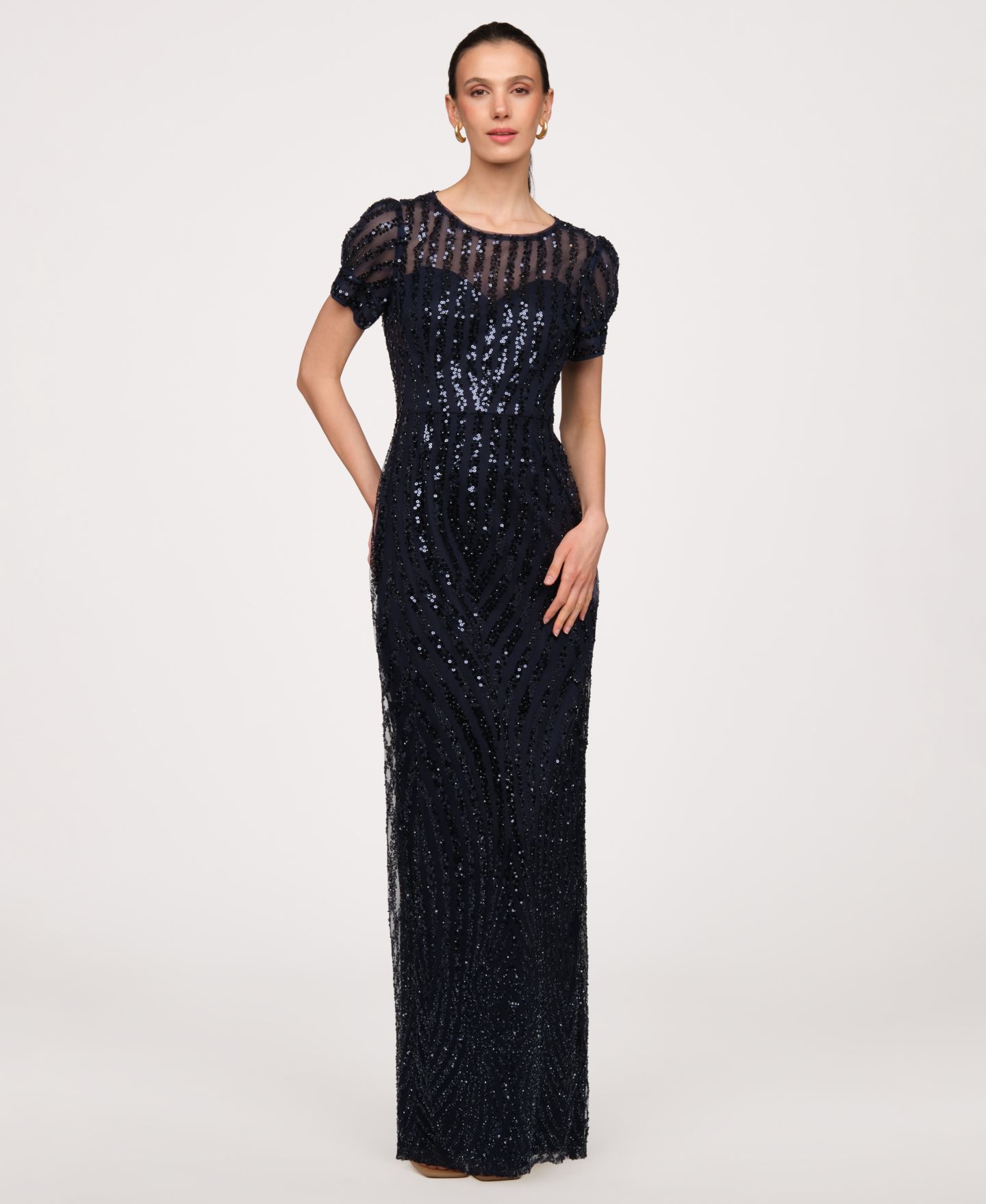 Женское платье JS Collections Jewel Neck Column Gown, цвет: Тёмно-синий — фото 2