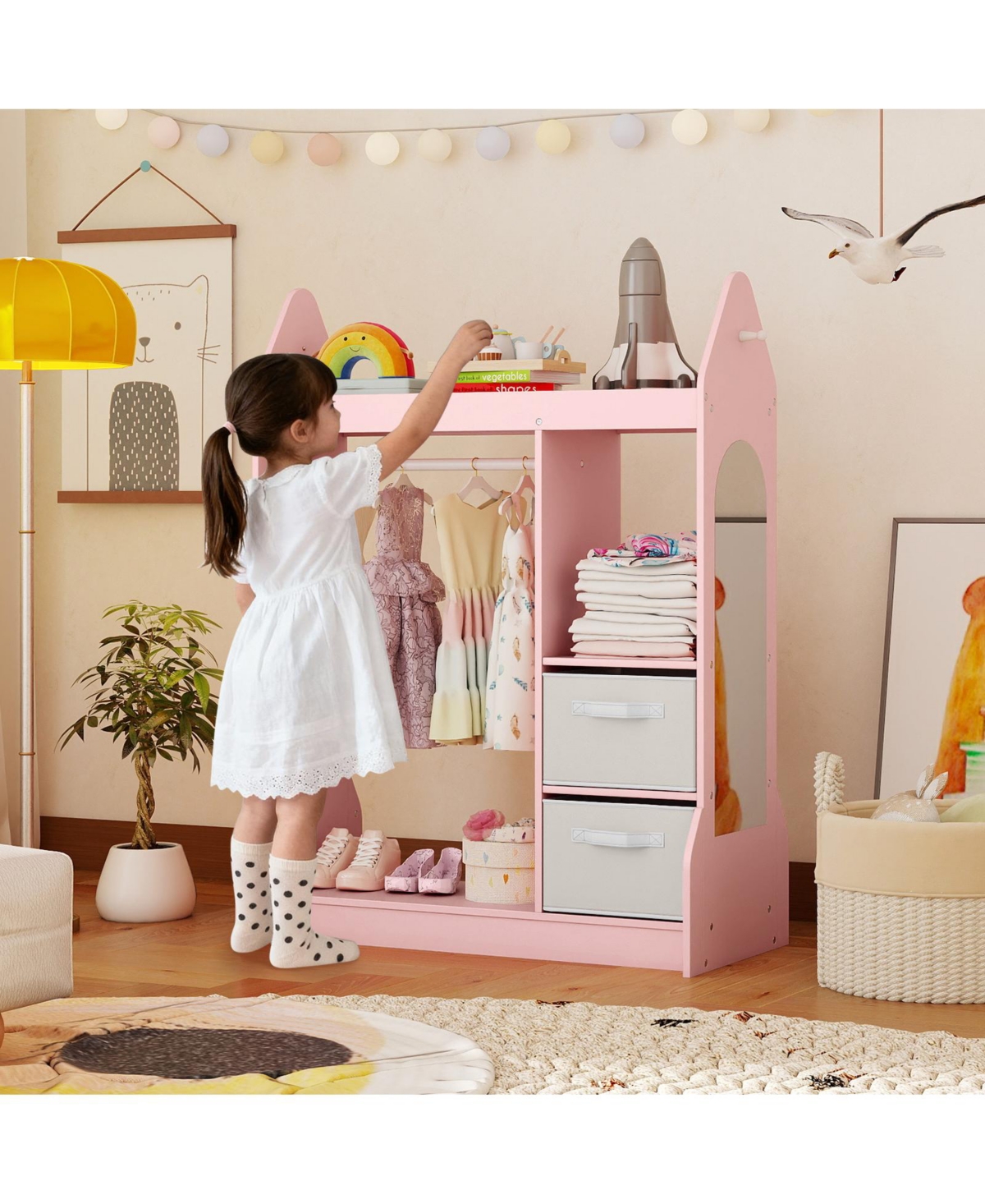 Slickblue Kids Dress Up Wardrobe Armoire with Hanger Storage