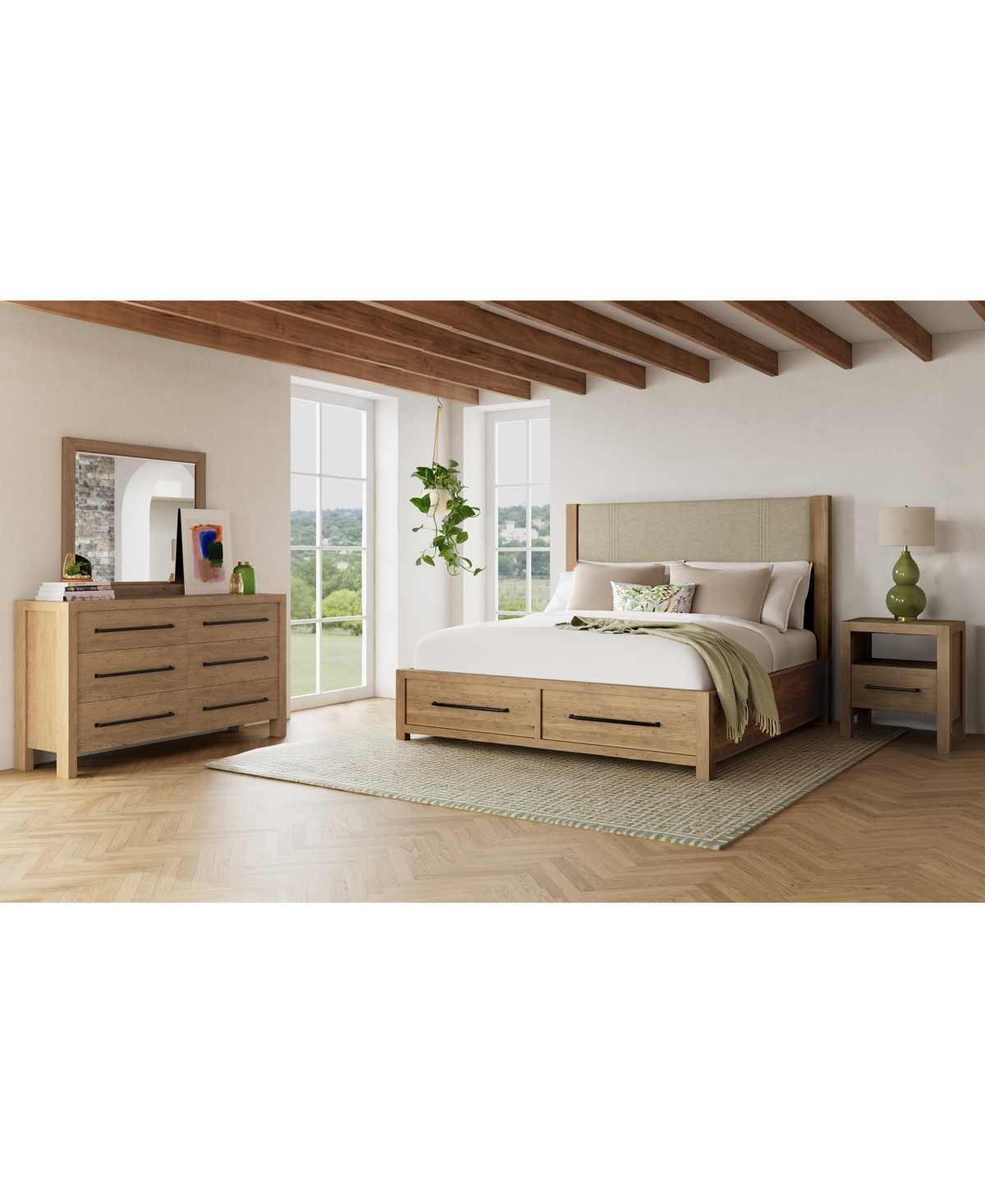 Davie 3-Pc. King Storage Bedroom Set (Upholstered Bed, Dresser & 1-Drawer Nightstand)