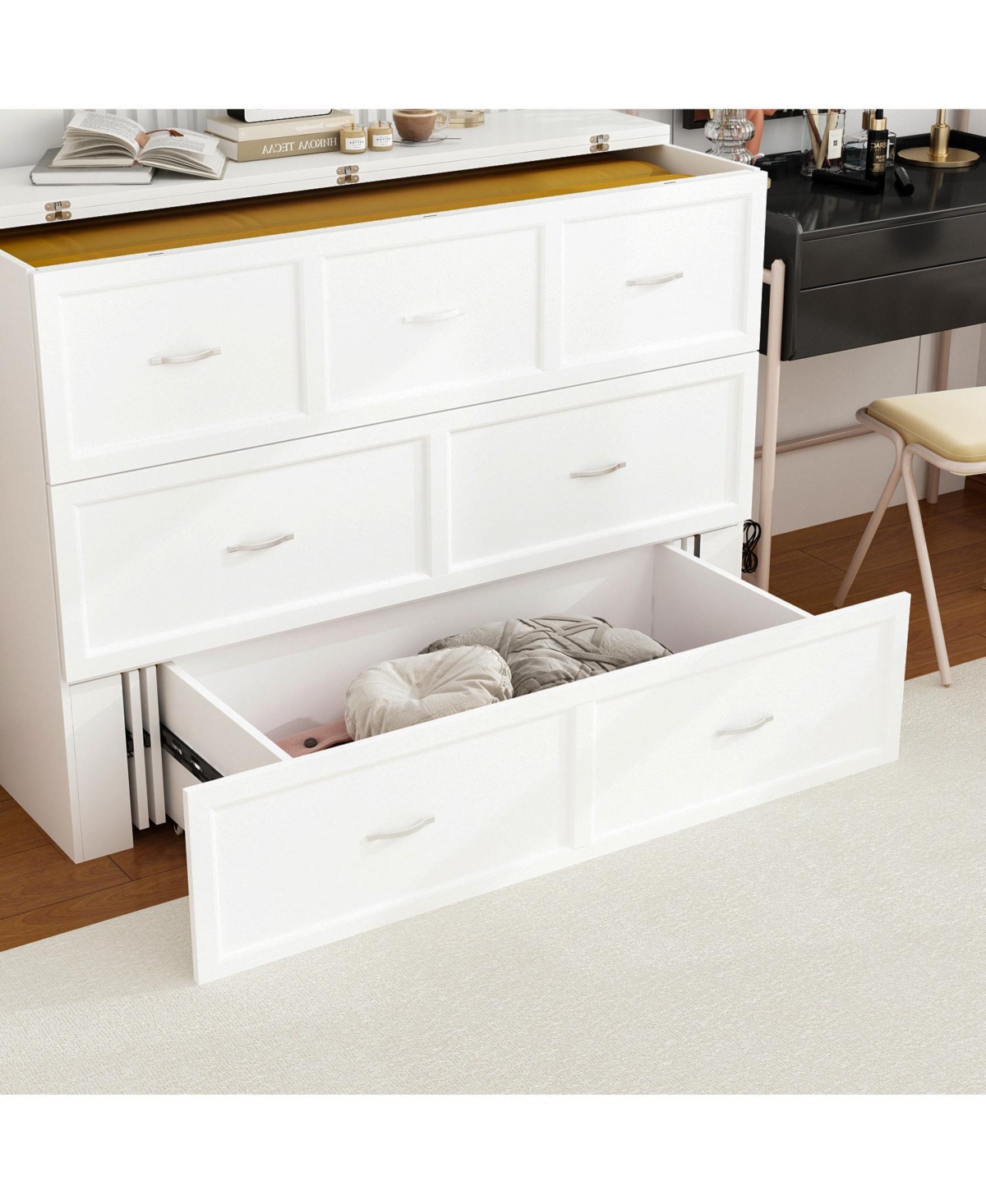 Homsee Folding Bed with Storage Drawers - Space-Saving Sofa Bed | Full Size Guest Bed | 2-Drawer Cabinet