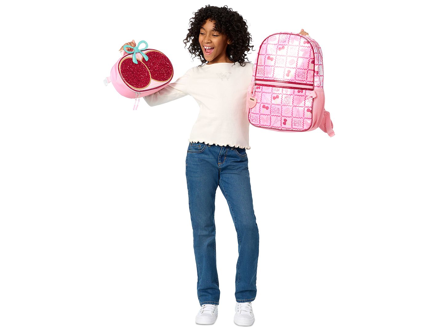 Сумки Rainbow Sugar Backpack, Calculator and Strawberry Shaped Lunch Box, 3-Piece Set для девочек, цвет: Розовый / Красный — фото 7