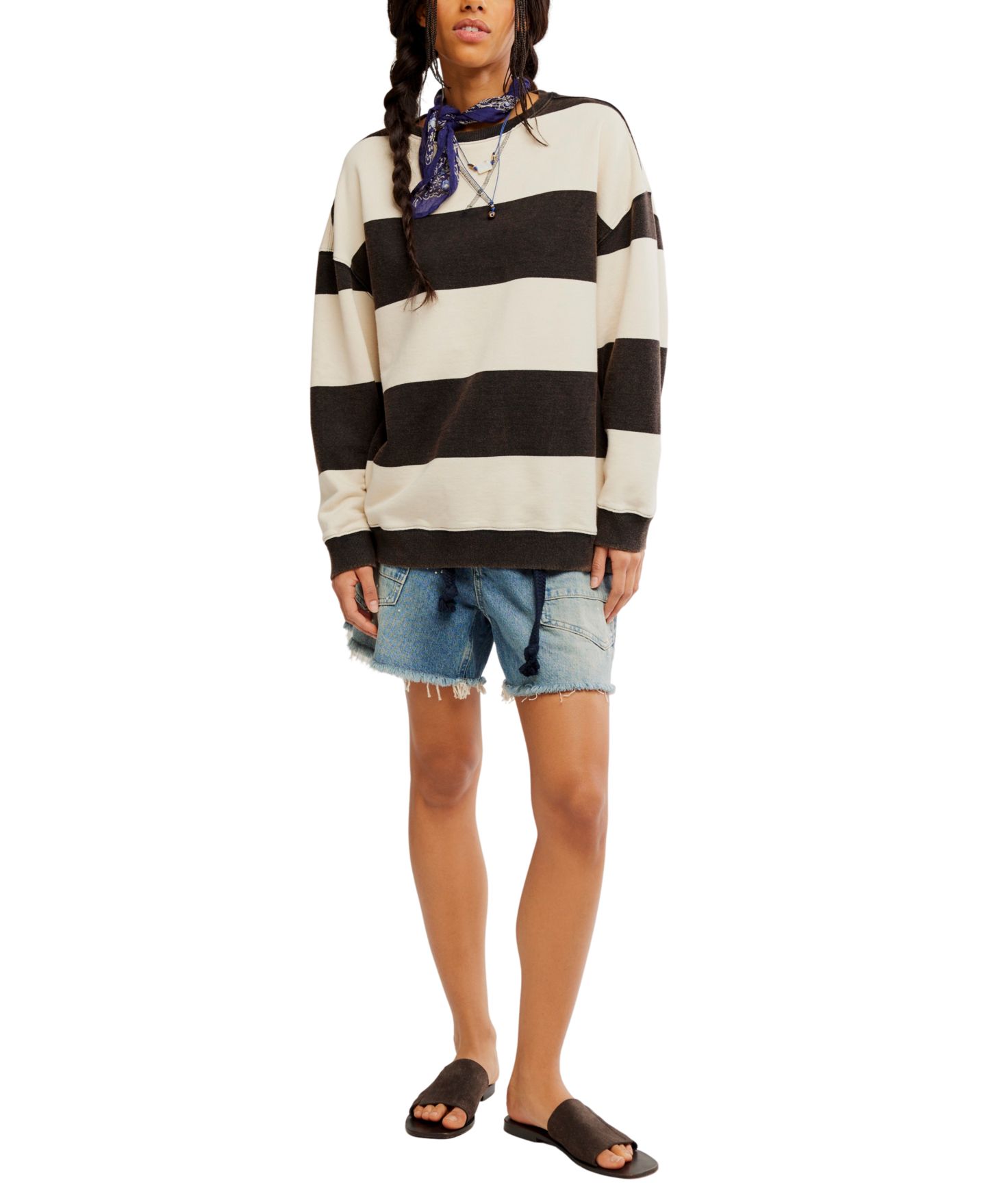 Женский топ Free People Classic Crewneck Stripe Oversized Top, цвет: Чёрный комбинированный — фото 2
