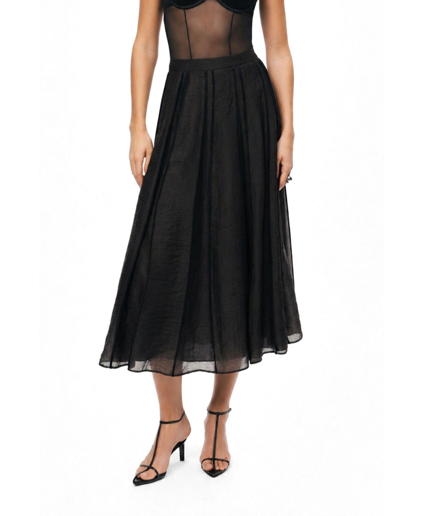 Женская юбка NOCTURNE Sheer Pleated Midi, цвет: Чёрный — фото 1