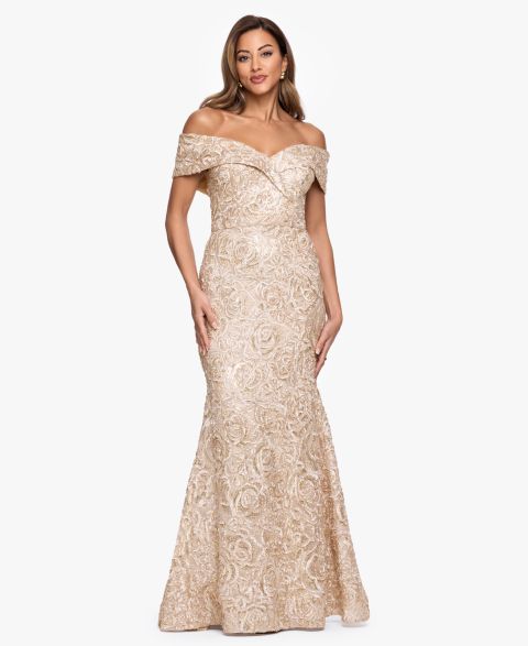 Женское платье XSCAPE Off-The-Shoulder Ball Gown, цвет: Шампань