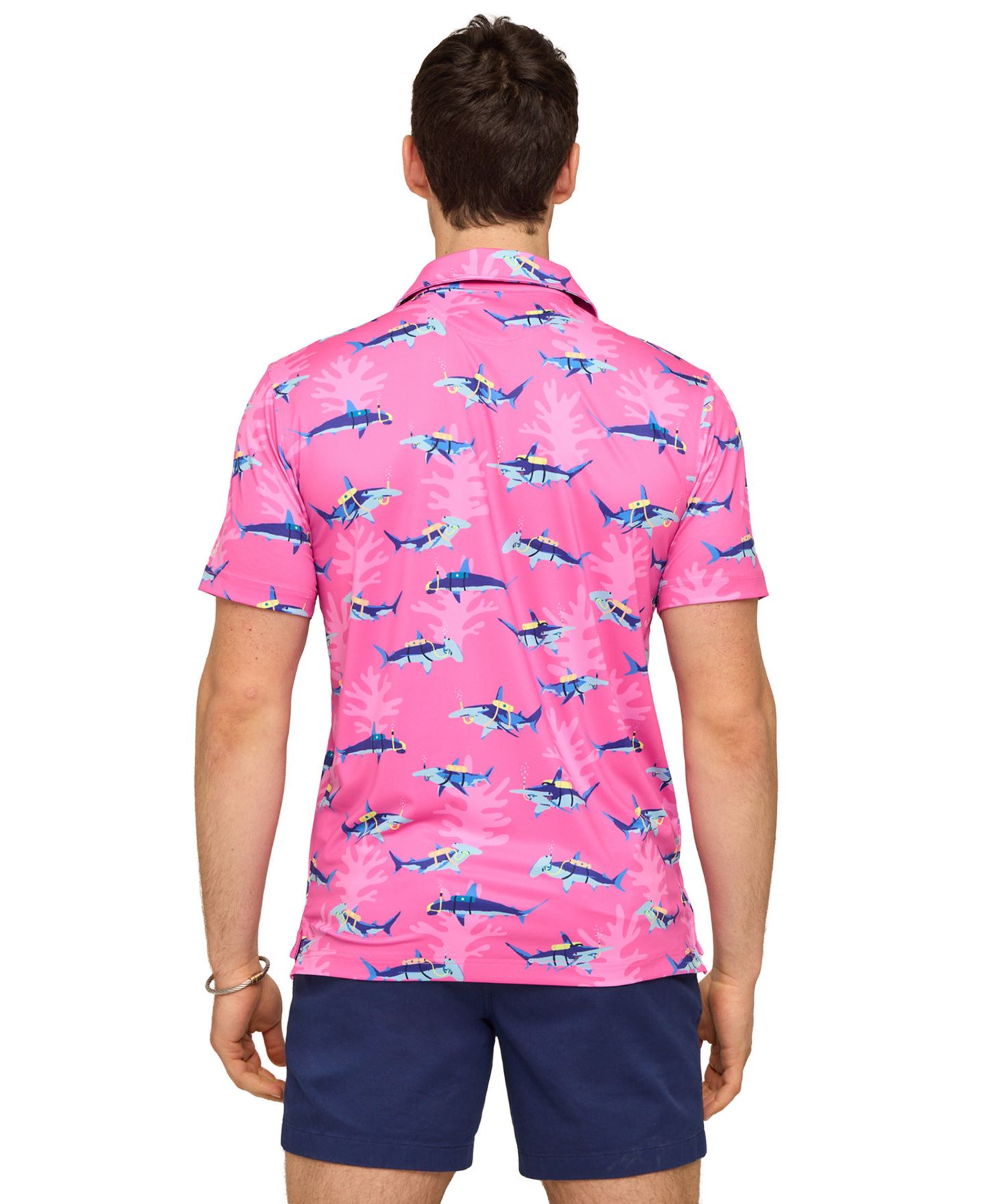 Мужское поло Chubbies Great Pink Shark Short-Sleeve Polo Shirt, цвет: Яркий розовый — фото 4