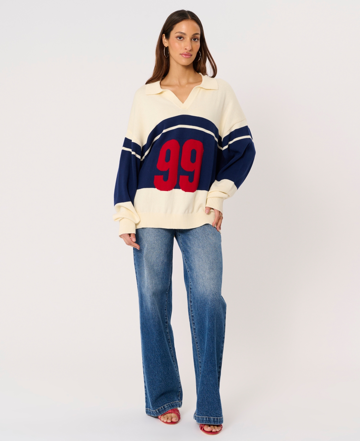 Abrand Women's 99 Rugby Knit Collar V-Neck Sweater