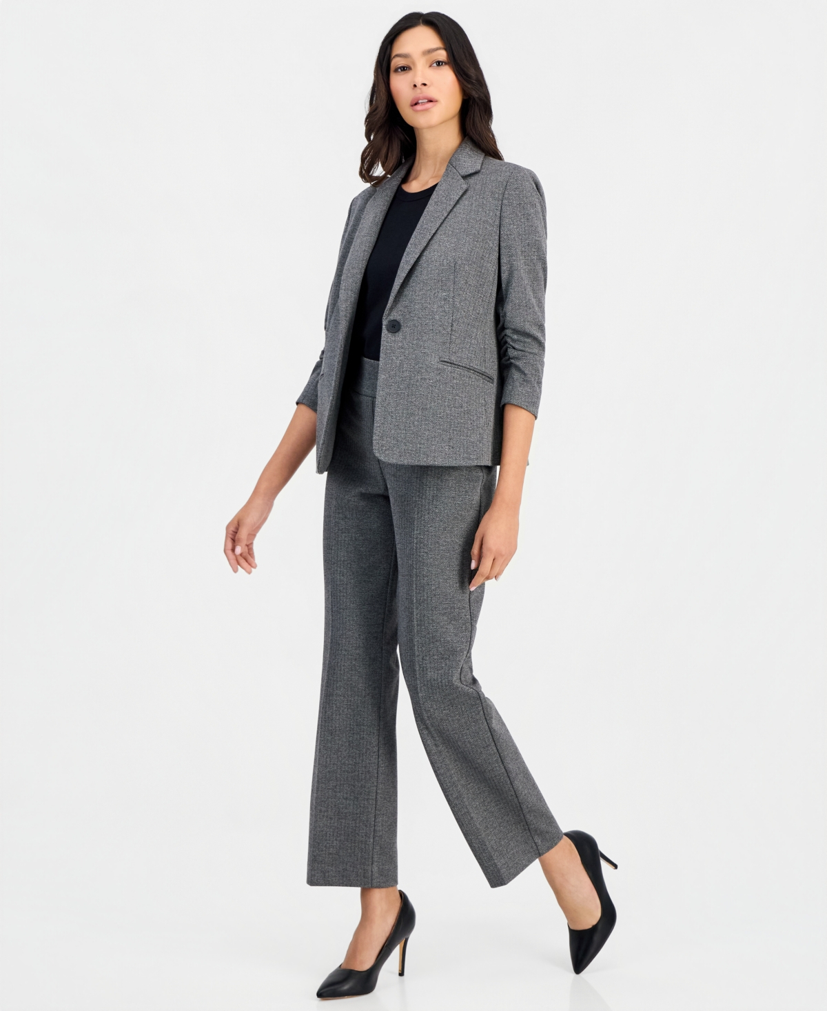 Anne Klein Essentials Petite Ponte One-Button Scrunch-Sleeve Jacket